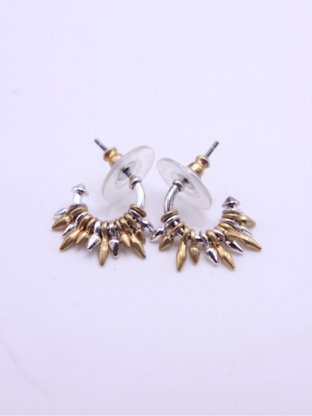 Stella & Dot Two-Tone Gold and Silver Spike Hoop Renegade Earrings E485MM